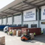 Busy terminal showing that cargo clearance has resumed after the strike
