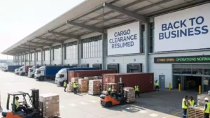 Busy terminal showing that cargo clearance has resumed after the strike