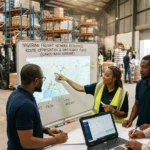 Team improving Nigerian freight network resilience inside warehouse.