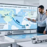A professional logistics map and transport vehicles designed for Shipping Goods from Nigeria to Canada.