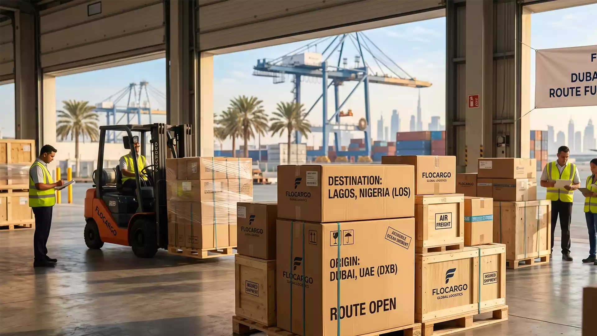 Cargo boxes prepared for Dubai to Nigeria shipping