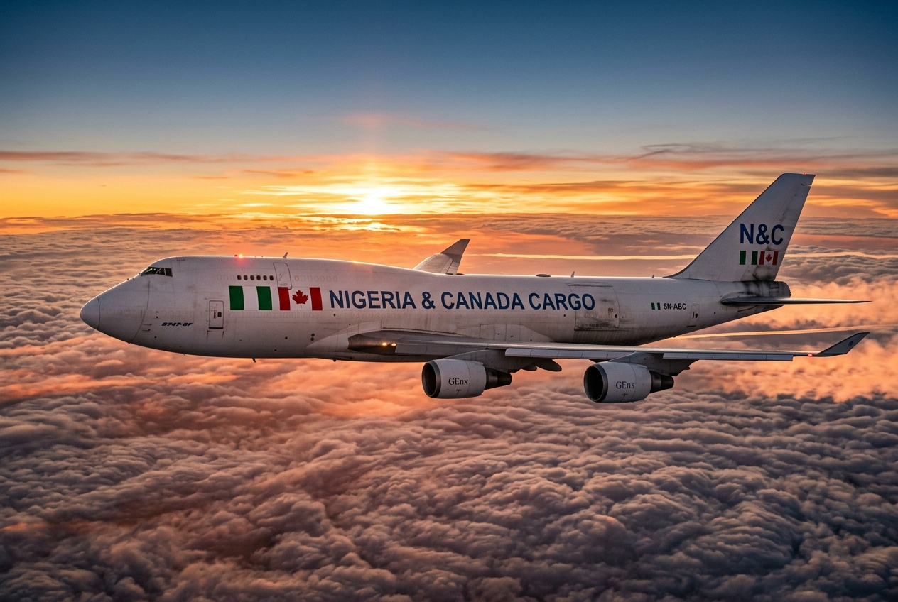 Commercial air freight plane representing Nigeria to Canada Cargo services for international trade.