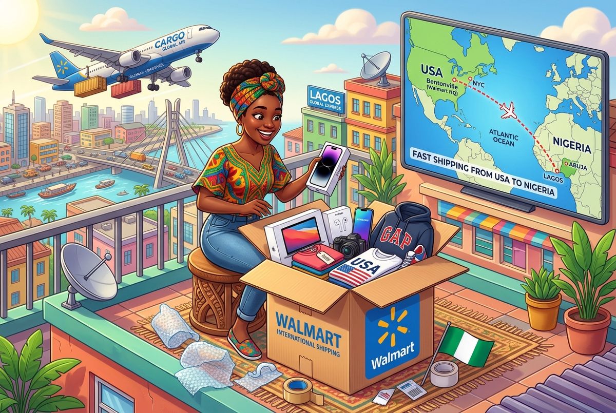 A customer in Nigeria unboxing Walmart items delivered by Flocargo.