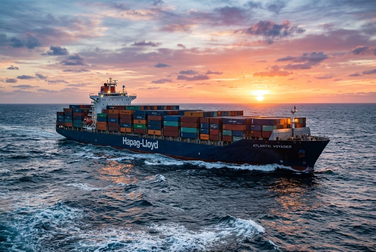 Cargo container ship traversing the ocean for international logistics between Taiwan and Nigeria.