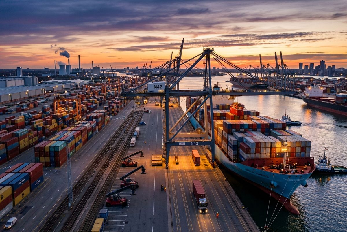 Large cargo ship at a port representing efficient international shipping services. Taiwan to Nigeria logistics