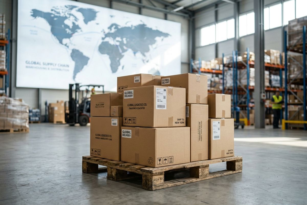 US stores shipping nigeria logistical cargo inside a modern international warehouse facility.