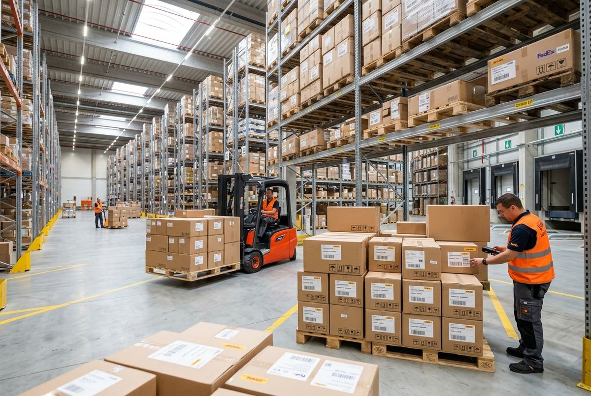 Professional logistics warehouse packages ready for shipping to Nigeria.