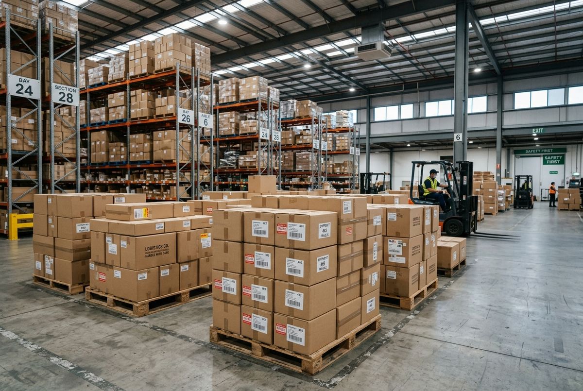 Boxes being prepared for international delivery through Flocargo logistics services.