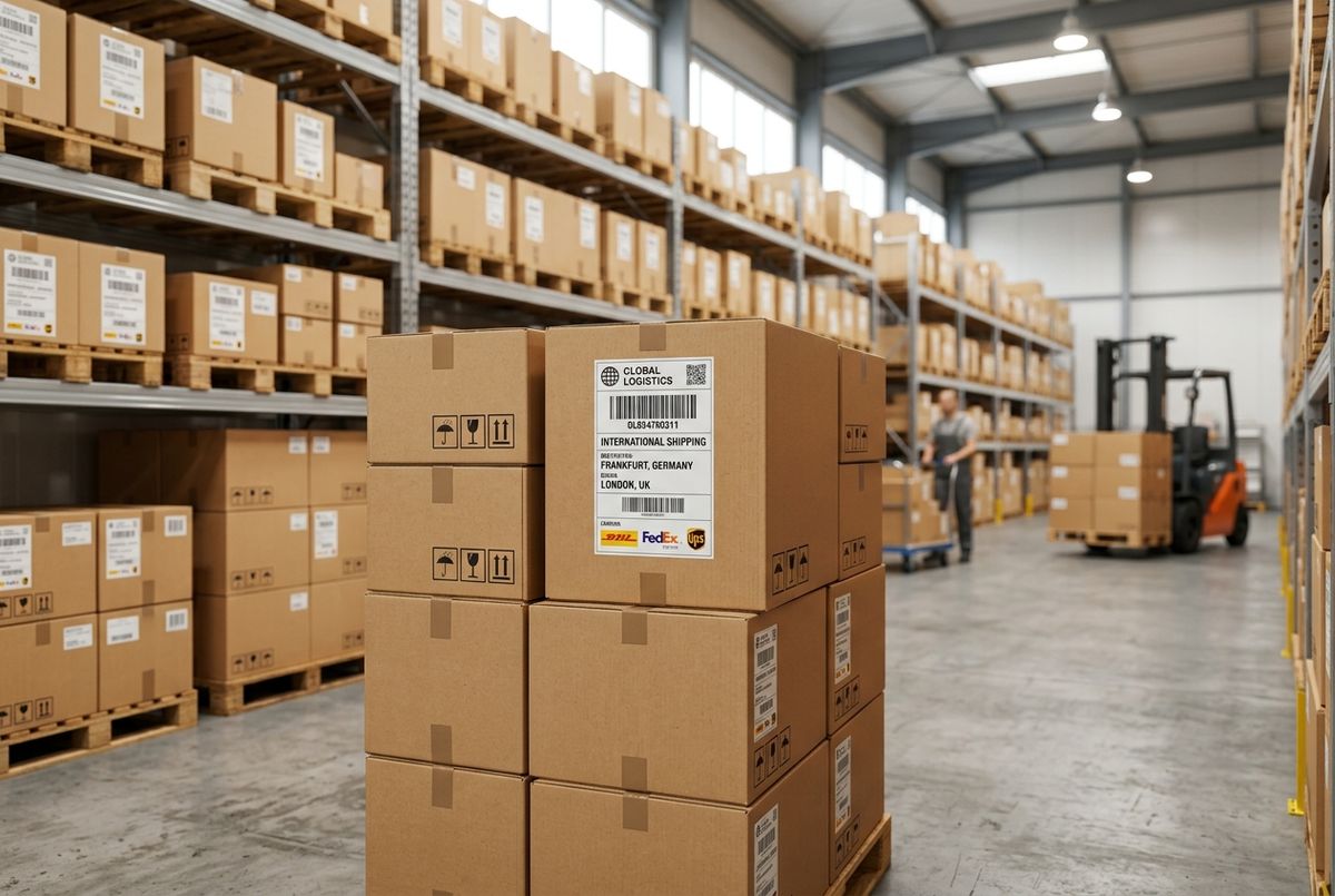 Cardboard packages being prepared for international transit from US stores to Nigeria.