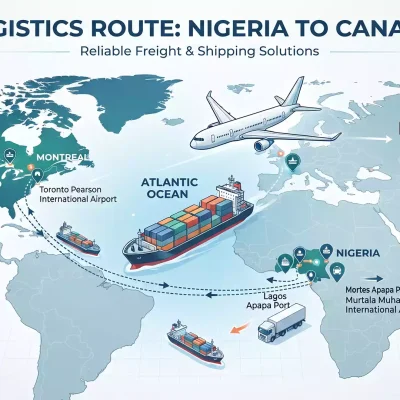 A professional logistics map and transport vehicles designed to help users in Shipping goods from Nigeria to Canada