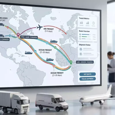 A professional logistics map and transport vehicles designed to help users Shipping Goods from Nigeria to Canada made easy.