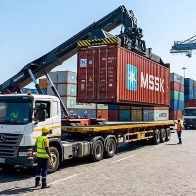 Professional FloCargo logistics team managing efficient Lagos cargo shipping solutions at a busy terminal.