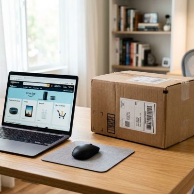 Cardboard delivery box representing US stores shipping to Nigeria