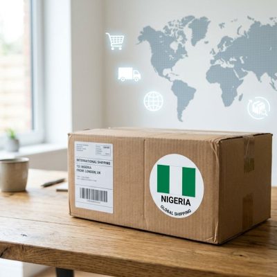 A secure package ready for shipping from a US store to a customer in Nigeria.