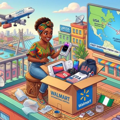 A customer in Nigeria unboxing Walmart items delivered by Flocargo.